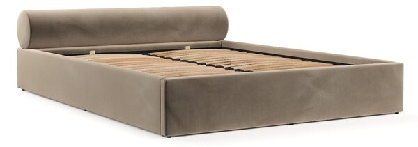 Světle hnědá čalouněná dvoulůžková postel s úložným prostorem s roštem 160x200 cm Solvo – Maison de Rêve