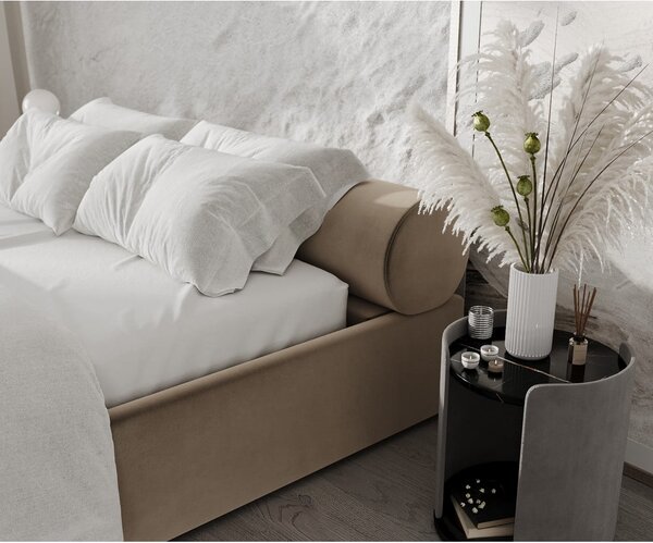 Světle hnědá čalouněná dvoulůžková postel s úložným prostorem s roštem 160x200 cm Solvo – Maison de Rêve