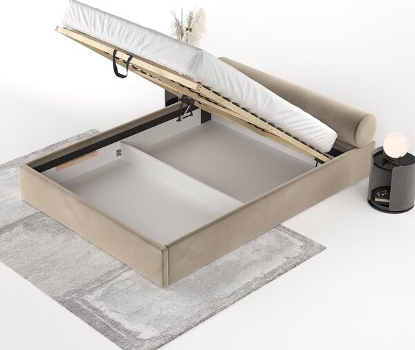 Světle hnědá čalouněná dvoulůžková postel s úložným prostorem s roštem 160x200 cm Solvo – Maison de Rêve