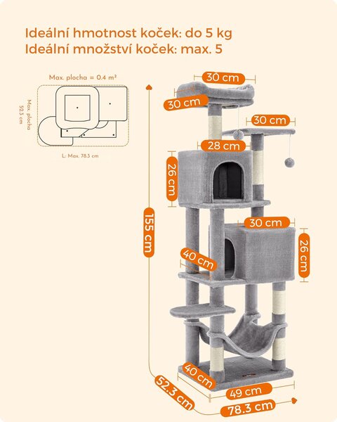 SONGMICS Kočičí škrabadlo Fantex šedé