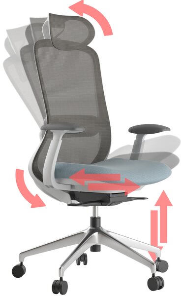 Ergonomická kancelářská židle MERCURY BESSEL ŠEDÝ PLAST, MODRÁ – pohodlné sezení