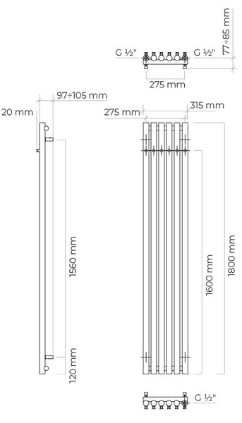 Oltens Stang koupelnový radiátor designově 180x31.5 cm nikl 55018910