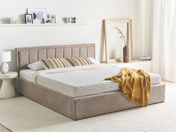 Postel s úložným prostorem MONTLAUR Buklé Taupe 180 x 200 cm