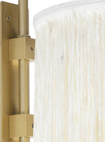 Orientální nástěnná lampa zlatá s krémovým stínítkem s třásněmi - Franxa