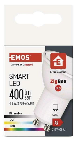 EMOS Chytrá LED žárovka GoSmart MR16 / GU10 / 4,8 W (35 W) / 400 lm / RGB / stmívatelná /Zigbee ZQZ832R