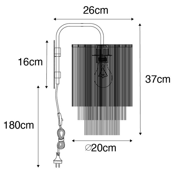 Orientální nástěnná lampa zlatá s krémovým stínítkem s třásněmi - Franxa