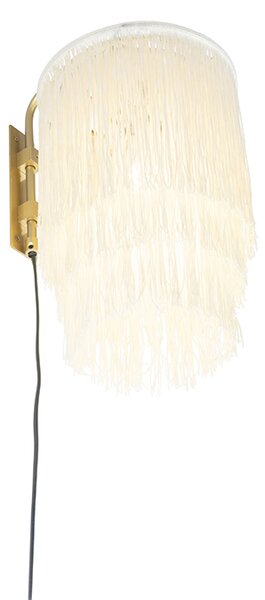 Orientální nástěnná lampa zlatá s krémovým stínítkem s třásněmi - Franxa