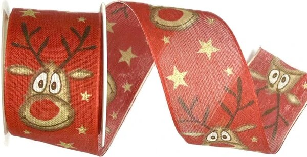Stuha vánoční RED NOSE RUDI RED červená 40mm x 2m (13,-Kč/m)