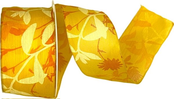 Podzimní stuha Autumn Bloom sytě žlutá 40mm x 2m (13,-Kč/m)