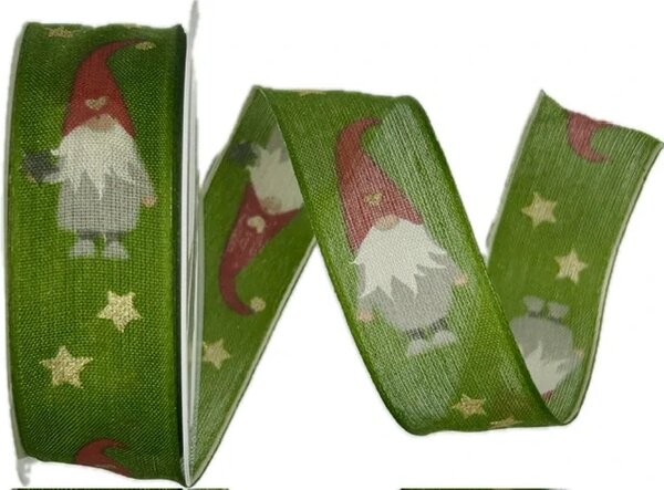Stuha vánoční bavlněná CHRISTMAS ELF GREEN zelená 25mm x 2m (10,-Kč/m)