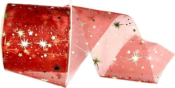Stuha vánoční organzová ORGANDY STARS červená 60mm x 3m (13,-Kč/m)