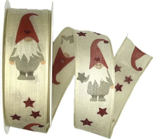 Stuha vánoční bavlněná CHRISTMAS ELF CREAM krémová 25mm x 2m (10,-Kč/m)