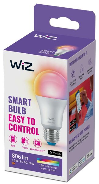 WiZ LED žárovka E27 A60 8W 806lm 2200-6500K RGB IP20, stmívatelná
