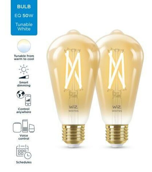 WiZ SET 2x LED žárovka E27 ST64 Filmant amber 6,7W (50W) 640lm 2000-5000K IP20, stmívatelné