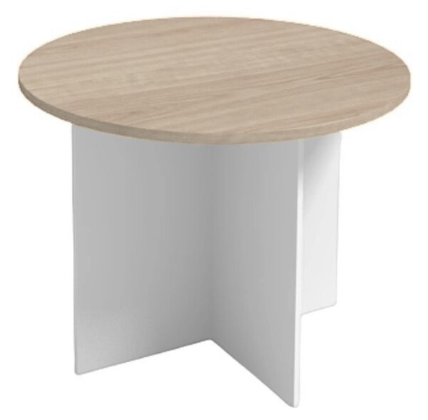 Jednací stůl s kulatou deskou PRIMO WHITE, průměr 100 cm, bílá/dub přírodní