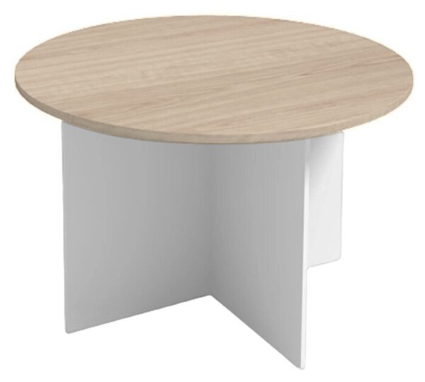 Jednací stůl s kulatou deskou PRIMO WHITE, průměr 120 cm, bílá/dub přírodní
