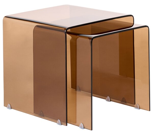 Sada 2 odkládacích stolků KENDALL Bezpečnostní sklo Hnědá