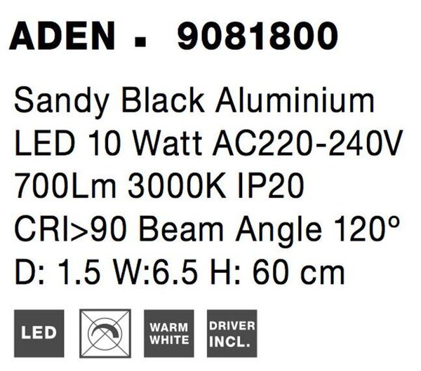 Nova Luce Nástěnné LED svítidlo ADEN černý hliník 10W 3000K