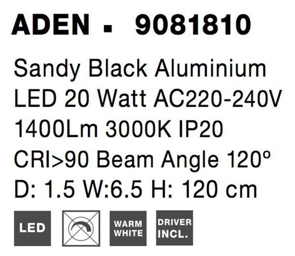 Nova Luce Nástěnné LED svítidlo ADEN černý hliník 20W 3000K