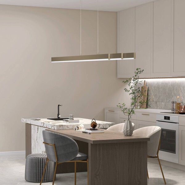 FISCHER & HONSEL Závěsné světlo Vayana, greige, délka 189 cm, dotykový stmívač, stmívatelný, Hnědá / rez, Obývací pokoj / jídelna, kov, Moderní