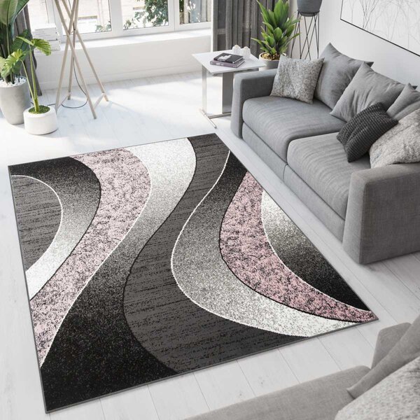 Chemex Moderní koberec Tap - vlnky 5 - růžový/šedý Rozměr koberce: 130x190 cm