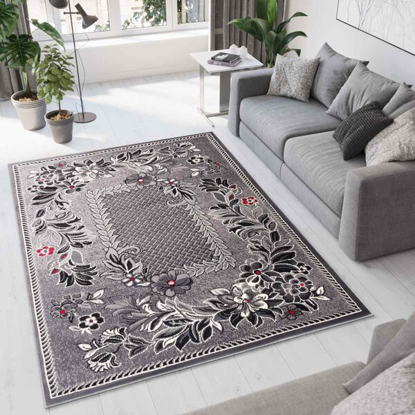 Chemex Moderní koberec Tap - mřížka a květiny 1 - šedý Rozměr koberce: 120x170 cm