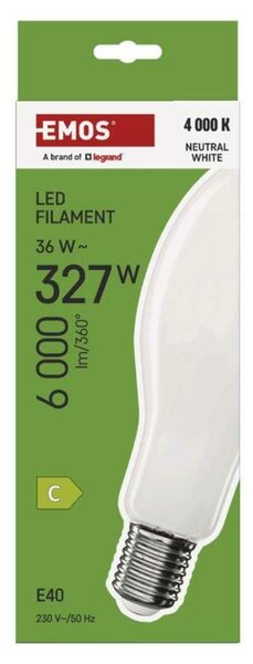 EMOS LED žárovka Filament ED90 / E40 / 36 W (327 W) / 6 000 lm / neutrální bílá ZF5754