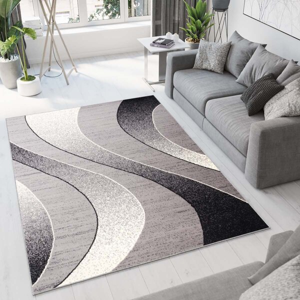 Chemex Moderní koberec Tap - vlnky 5 - šedý/bílý Rozměr koberce: 70x200 cm