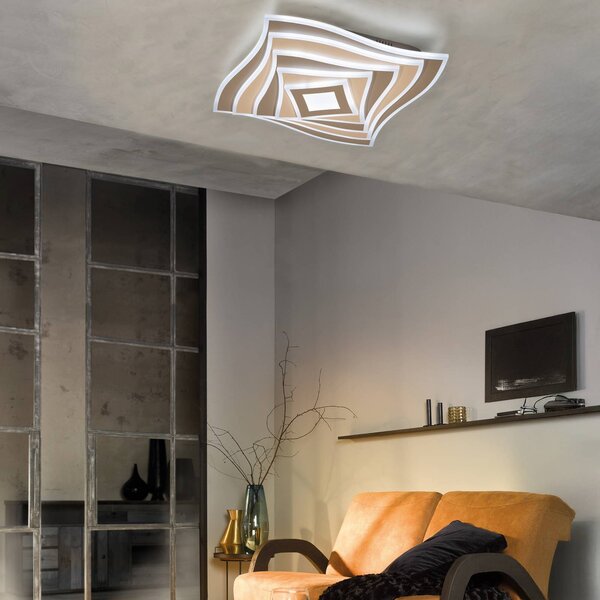 FISCHER & HONSEL LED stropní svítidlo HERO, greige, 50x50 cm, dálkové ovládání stmívatelné, stmívatelný, Hnědá / rez, Obývací pokoj / jídelna, kov, Moderní