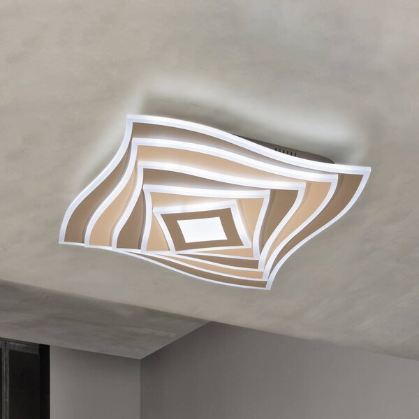 FISCHER & HONSEL LED stropní svítidlo HERO, greige, 50x50 cm, dálkové ovládání stmívatelné, stmívatelný, Hnědá / rez, Obývací pokoj / jídelna, kov, Moderní