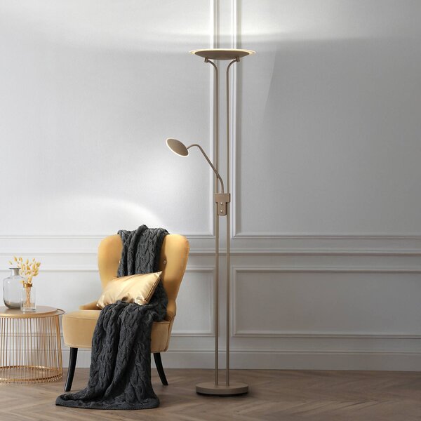 FISCHER & HONSEL LED stojací lampa Tallri, greige, výška 180 cm, 2 žárovky, Touchdim, stmívatelný, Hnědá / rez, Obývací pokoj / jídelna, kov, Moderní, Lampička na čtení