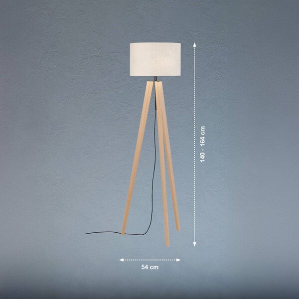 FISCHER & HONSEL Stojací lampa SHINE-WOOD, písková/černá/dub Výška 164 cm 3 x E27, Krémová / jantar, Obývací pokoj / jídelna, Textil / tkanina / hedvábí, Lampa trojnožka