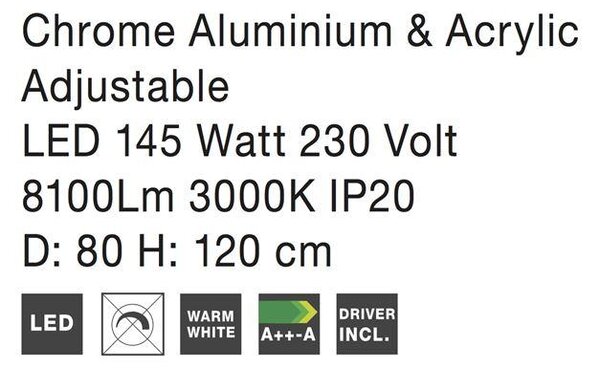 Nova Luce Závěsné nastavitelné LED svítidlo ARIA, 145W 3000K Stmívání, řízení: ON/OFF (bez stmívání)
