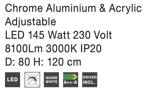 Nova Luce Závěsné nastavitelné LED svítidlo ARIA, 145W 3000K Stmívání, řízení: ON/OFF (bez stmívání)
