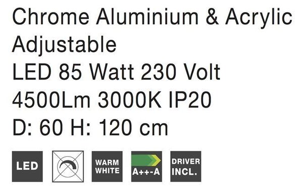 Nova Luce Závěsné nastavitelné LED svítidlo ARIA, 85W 3000K Stmívání, řízení: ON/OFF (bez stmívání)