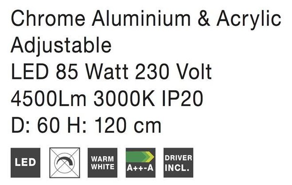 Nova Luce Závěsné nastavitelné LED svítidlo ARIA, 85W 3000K Stmívání, řízení: ON/OFF (bez stmívání)