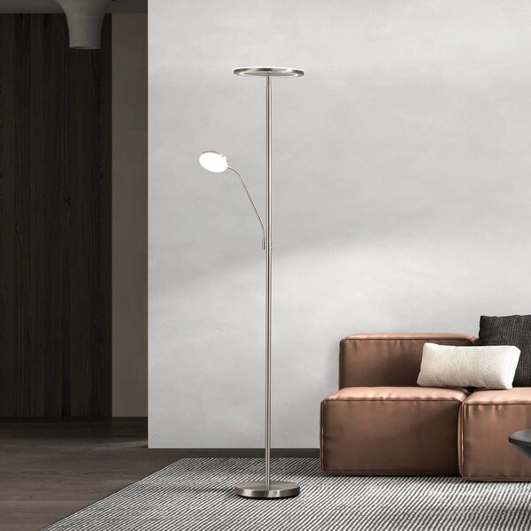 FISCHER & HONSEL LED stojací lampa Sorento nikl výška 182 cm 2-flg. Touchdim, stmívatelný, Hliník / šedá / zinek, Obývací pokoj / jídelna, kov, Moderní, Lampička na čtení
