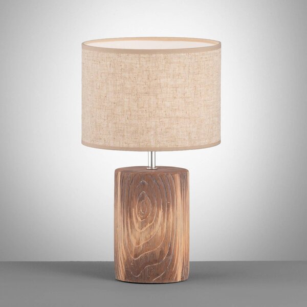 FISCHER & HONSEL Stolní lampa Malik, písková barva, lněná textilie, výška 43 cm E27, Krémová / jantar, Obývací pokoj / jídelna, Textil / tkanina / hedvábí