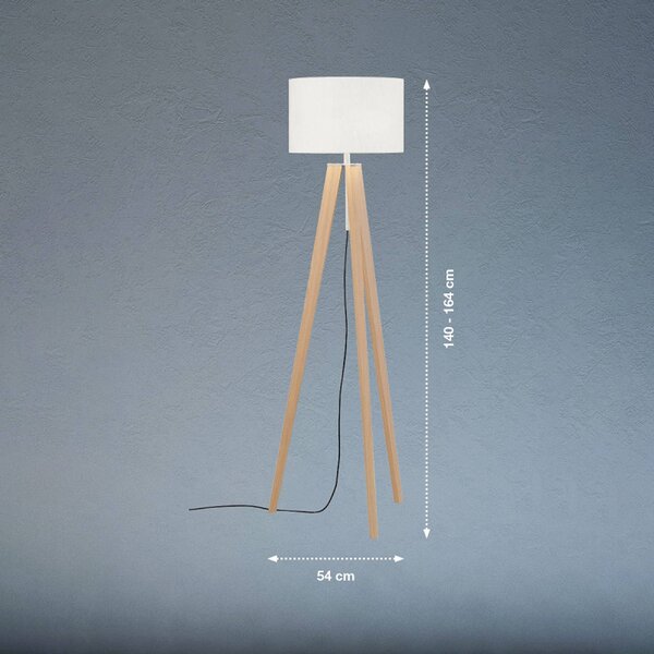 FISCHER & HONSEL Stojací lampa SHINE-WOOD, bílá/nikl/dub, výška 164 cm, 3 x E27, Bílá / opál, Obývací pokoj / jídelna, Textil / tkanina / hedvábí, Lampa trojnožka