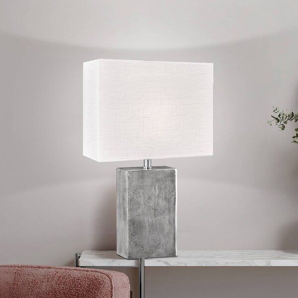 FISCHER & HONSEL Stolní lampa Amiens, bílá/nikl, výška 50 cm, plátno/kov, Bílá / opál, Obývací pokoj / jídelna, Textil / tkanina / hedvábí