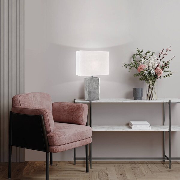 FISCHER & HONSEL Stolní lampa Amiens, bílá/nikl, výška 50 cm, plátno/kov, Bílá / opál, Obývací pokoj / jídelna, Textil / tkanina / hedvábí