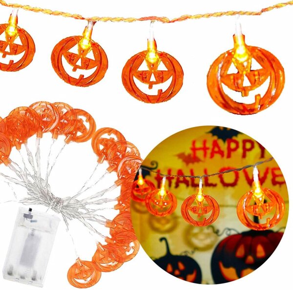 Halloweenský světelný řetěz s dýněmi 20 LED 3,3 m SPRINGOS CL4063 teplá bílá