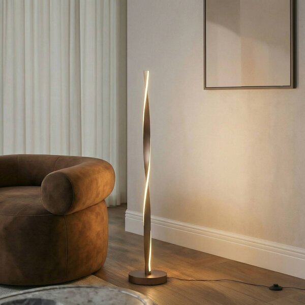 Lindby LED stojací lampa Jaren, černá/hnědá, 114 cm,, Hnědá / rez, Obývací pokoj / jídelna, kov, Moderní