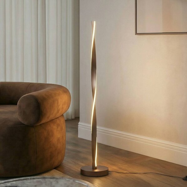 Lindby LED stojací lampa Jaren, černá/hnědá, 114 cm,, Hnědá / rez, Obývací pokoj / jídelna, kov, Moderní