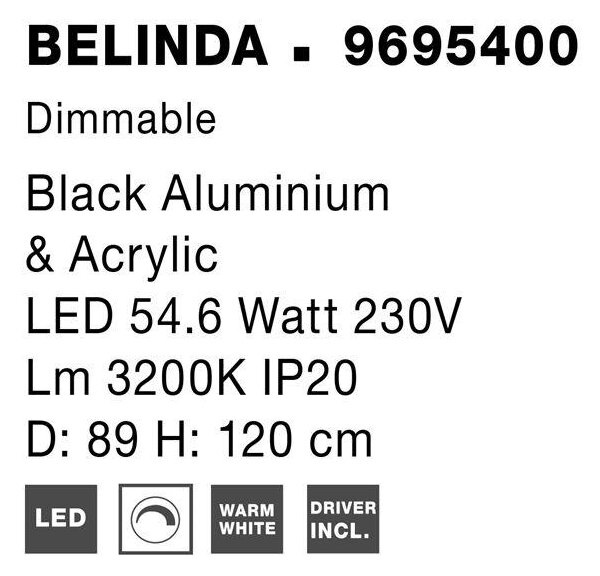 Nova Luce Závěsné LED svítidlo BELINDA černý hliník a akryl 54,6W 3200K stmívatelné