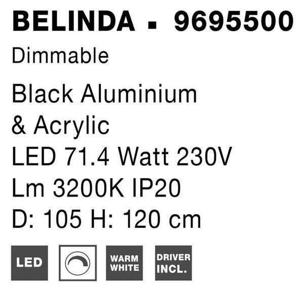 Nova Luce Závěsné LED svítidlo BELINDA černý hliník a akryl 78W 3200K stmívatelné