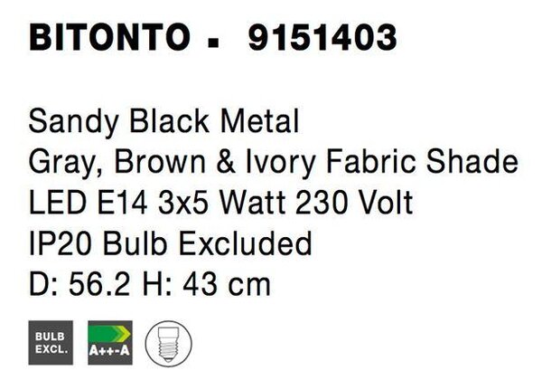 Nova Luce Stropní svítidlo BITONTO černý kov bílé stínidlo E14 3x5W