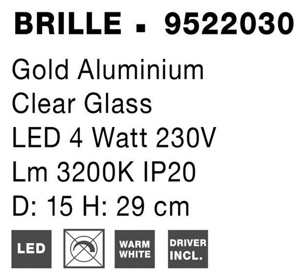 Nova Luce Stolní LED lampa BRILLE zlatý hliník a Sklo 4W 3200K