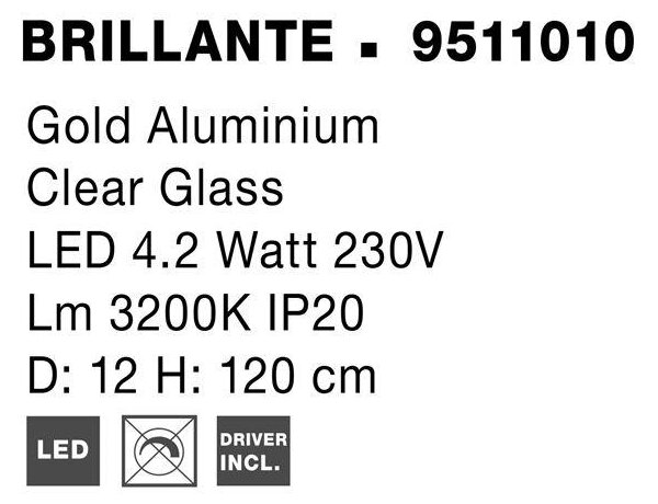 Nova Luce Závěsné LED svítidlo BRILLANTE zlatý hliník a akryl 4.2W 3200K