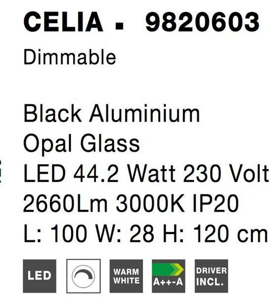 Nova Luce Závěsné LED svítidlo CELIA, 44.2W 3000K stmívatelné Barva: Černá